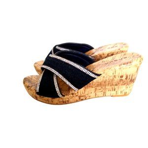 Sasha Fabiani Wedge Navy Sandals with sparkly straps  Size 6